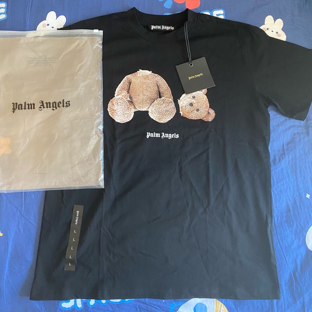 Palm Angels Black T-Shirt with Teddy Bear Graphic